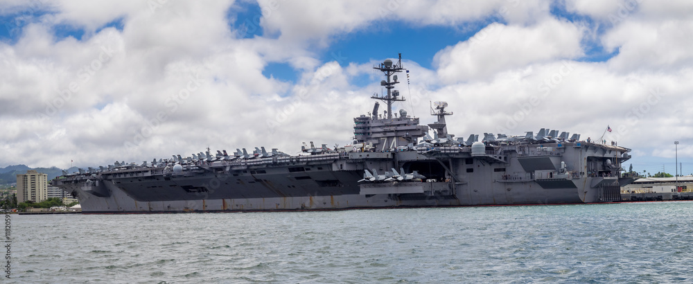 The USS John C. Stennis in Pearl Harbor, USA. The John C. Stennis is a Nimitz class nuclear powered aircraft carrier. The USS John C. Stennis in Pearl Harbor, USA. The John C. Stennis is a Nimitz class nuclear powered aircraft carrier.