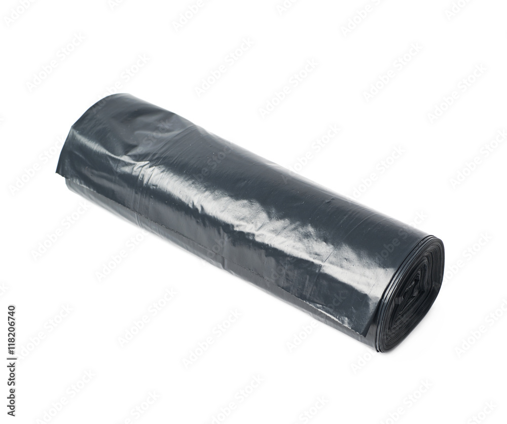 Black trash bag roll isolated