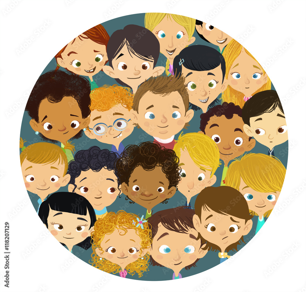caras de niños sonrientes en un circulo caras de niños sonrientes en un circulo