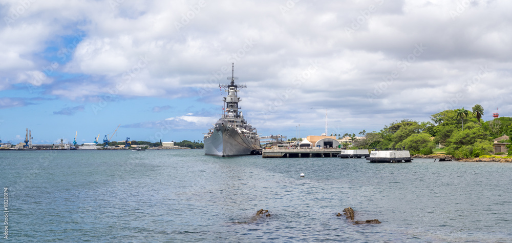 The USS Missouri battleship in Pearl Harbor, USA.