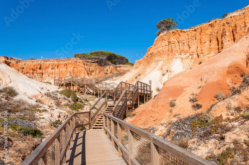 Wooden path to Falesia Beach in Portugal © mkos83