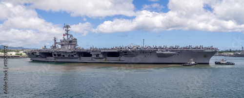 The USS John C. Stennis in Pearl Harbor, USA. The John C. Stennis is a Nimitz class nuclear powered aircraft carrier