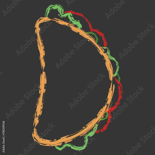 Vector hand drawn brush line color taco on black background