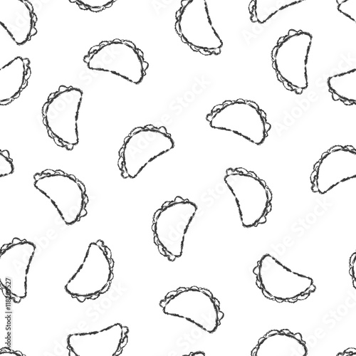 Vector seamless pattern hand drawn brush line black taco on white background