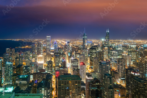 Aerial view of Chicago downtown skyline at sunset © f11photo