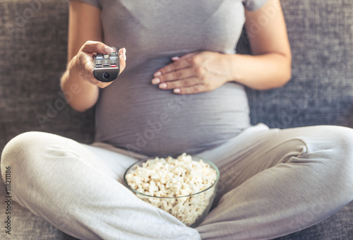 Beautiful pregnant woman at home