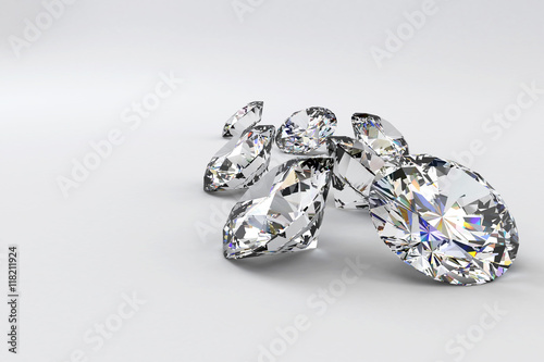 Group of diamonds placed on white background  3D illustration.