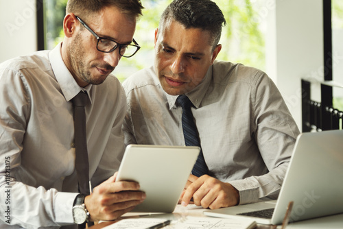 Businessmen Discussion Technology Outdoors Concept