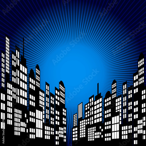 Style Cartoon Night City Skyline Background.