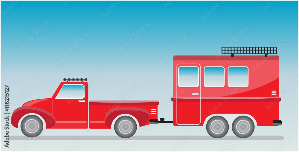 Old truck and Camping Caravan car