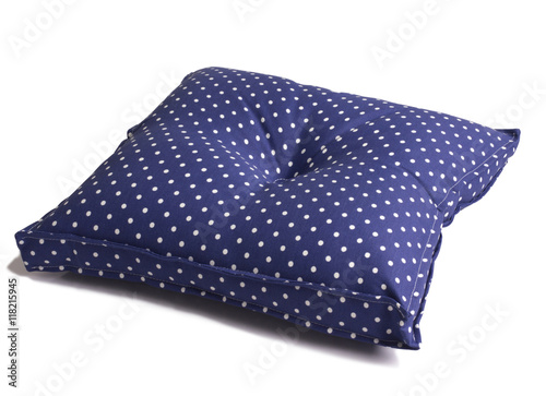 Polka dot blue seat cushion isolated