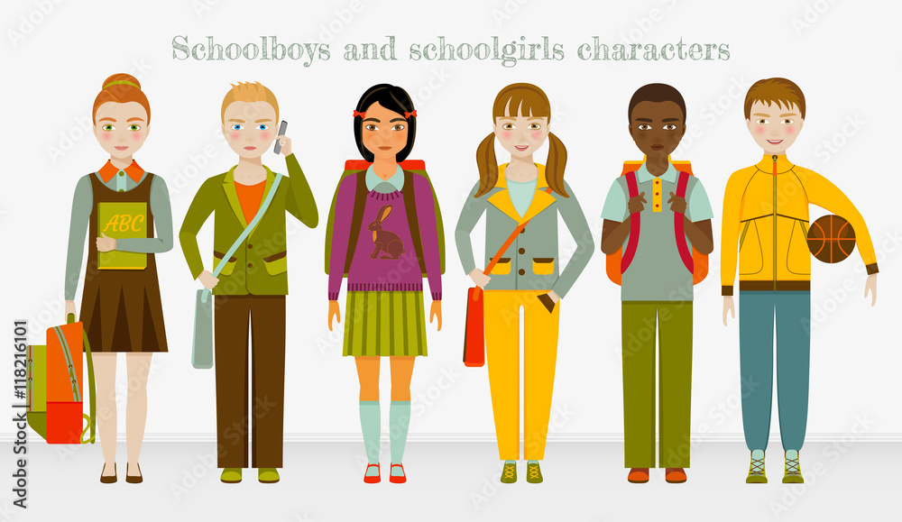 School Kids Group Boys And Girls Vector Illustration Stock Vector