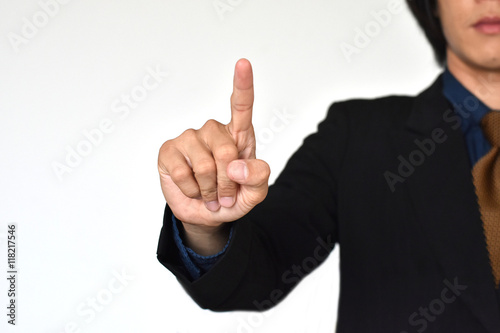 Businessman standing posture show hand