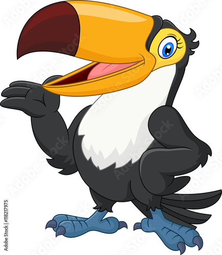 Cartoon funny toucan presenting