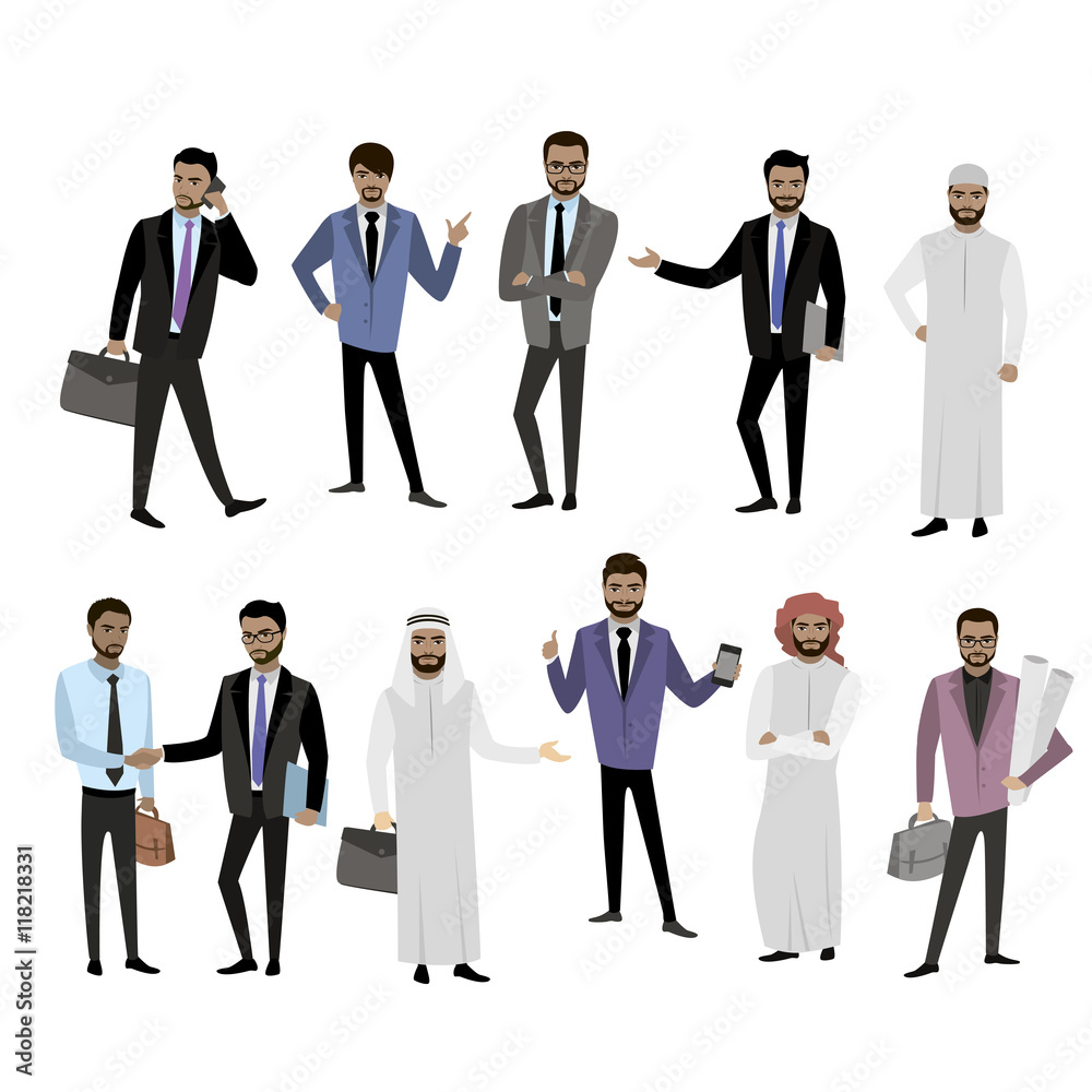 Set arab male, vector illustration