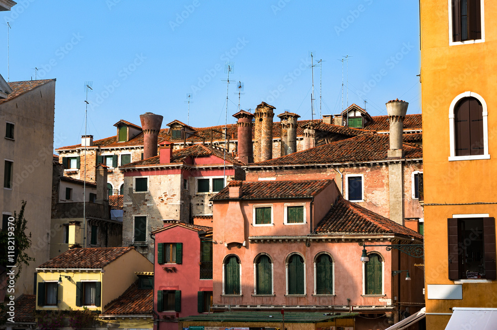 Typical Venice residential houses architecture. Italy. Copy space