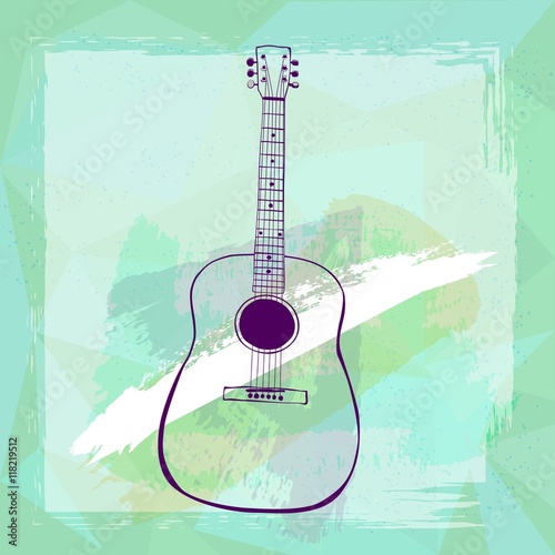 Vector and watercolor imitation guitar drawing