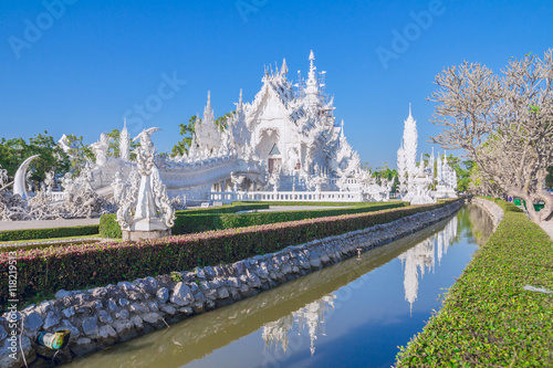 Wat Rong Khun, Chiang Rai province, northern Thailand
Magnificently grand white church and reflection in the water.
The white temple of Chiang Rai