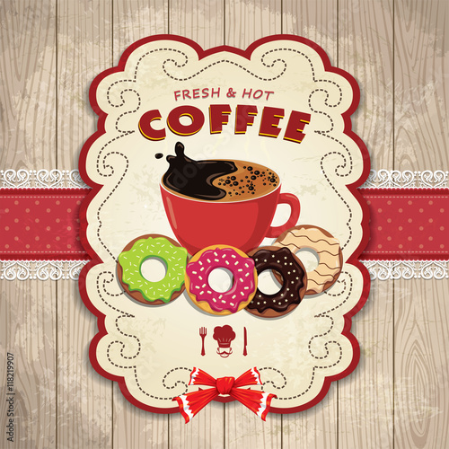 Vintage donut with coffee poster design