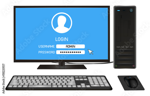 desktop personal computer set with login screen

