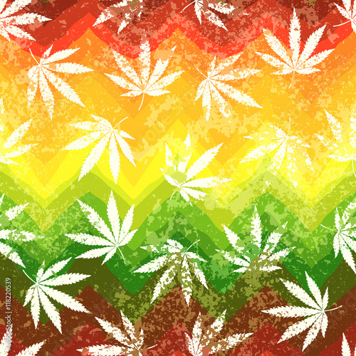 Rastafarian colors pattern and grunge hemp leaves.