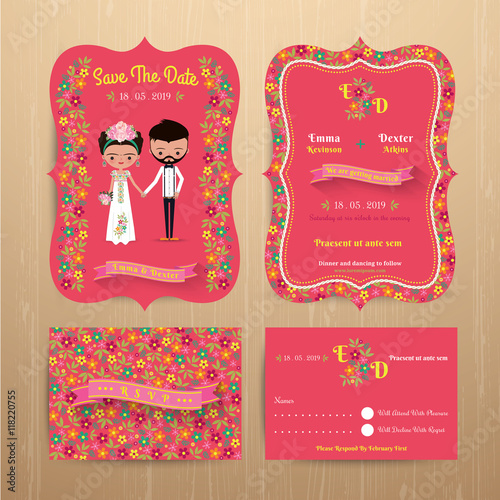 Wallpaper Mural Bride and groom rustic floral wedding invitation card with save the date and rsvp Torontodigital.ca