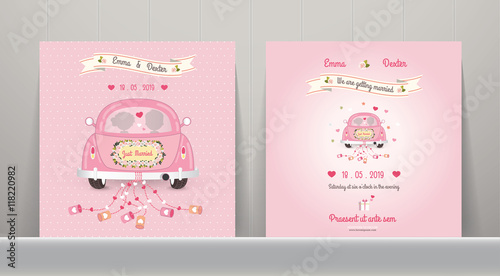 Just married car wedding invitation card photo