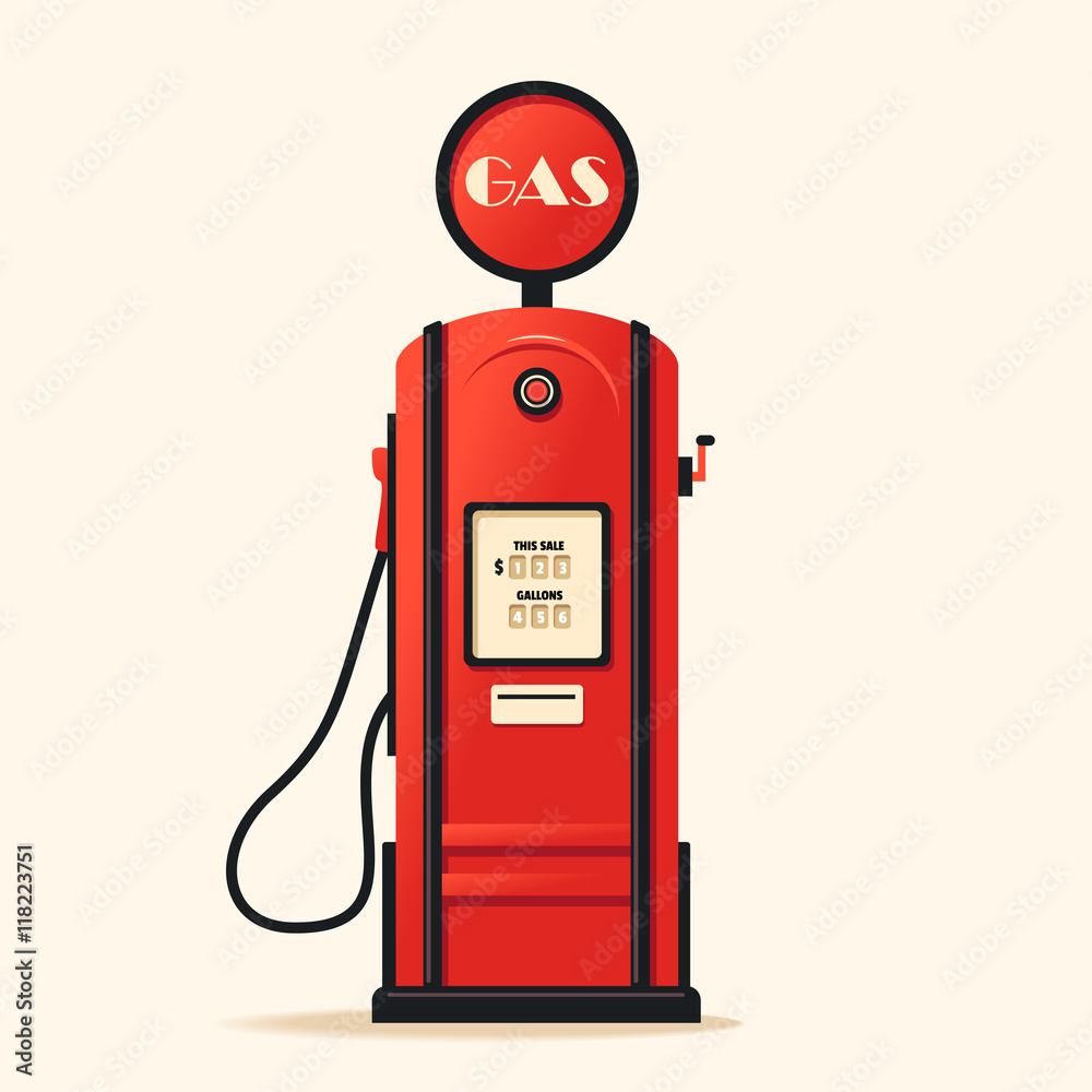 Retro gas station. Cartoon vector illustration