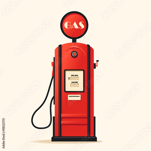 Retro gas station. Cartoon vector illustration