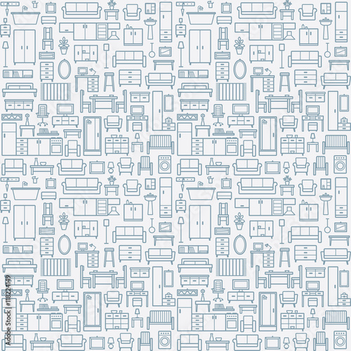 Vector seamless pattern background with home furniture outline icons 9