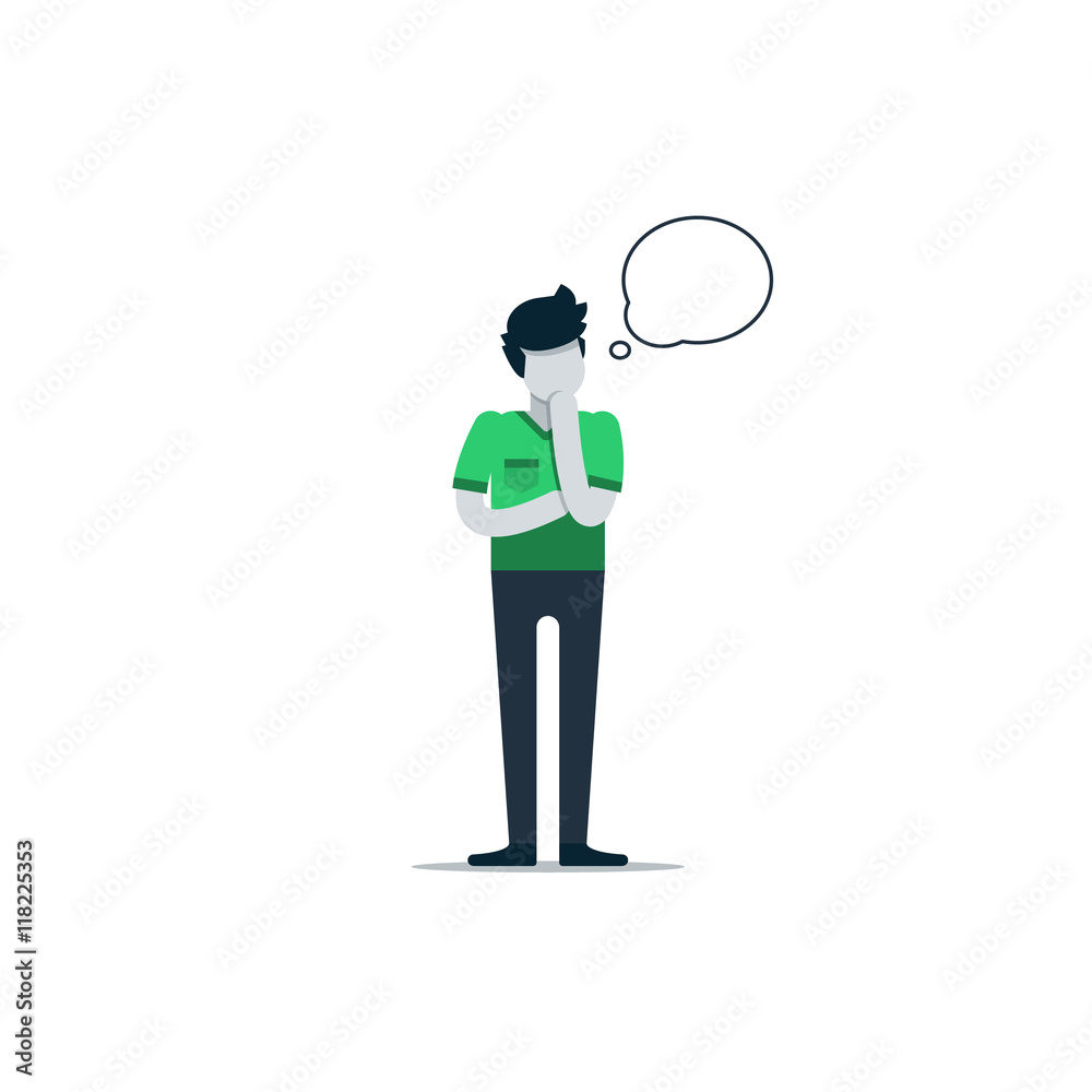 Thinking person with speech bubble isolated on white Thinking person with speech bubble isolated on white