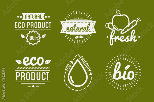 Set of organic food labels and design elements or eco product
