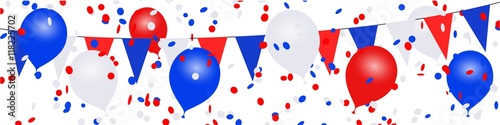 Bannière. Guirlandes, ballons, confettis. France