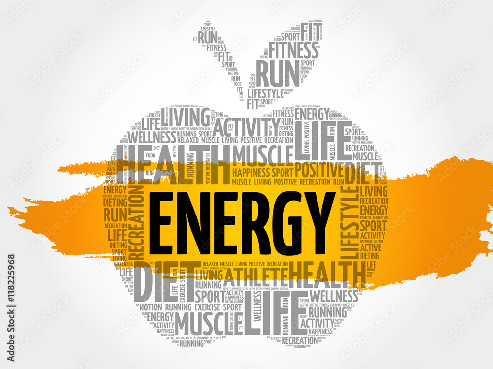 ENERGY apple word cloud collage, health concept background Stock Vector
