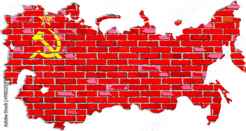 Soviet Union map on a brick wall - Illustration,  
USSR map with flag inside, 
Grunge map and Soviet Union flag on a brick wall