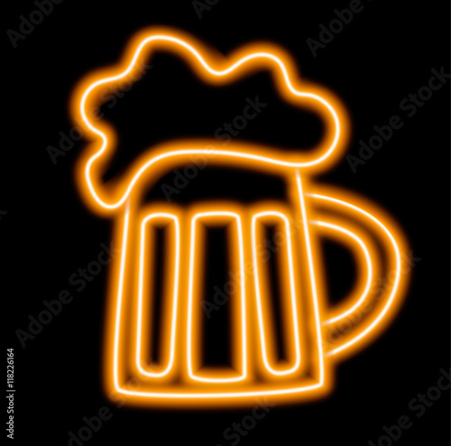Icon of neon orange mug of beer for your design