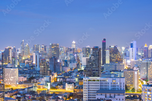 Bangkok city density skyline at night.