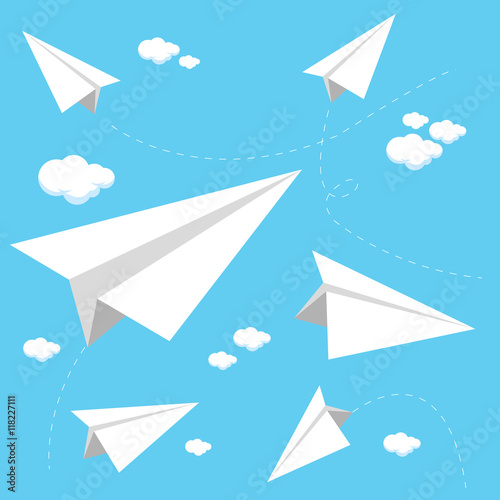 Paper airplanes flying in the sky. Vector illustration