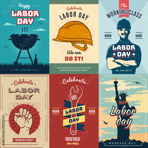 Labor Day. Set of vintage poster for celebration, vector illustration.