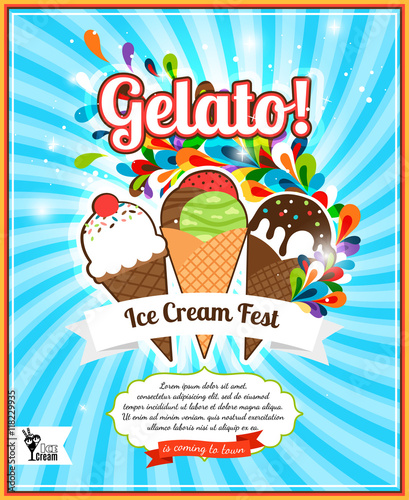 Ice Cream festival retro advertising. Gelato fest poster vector illustration