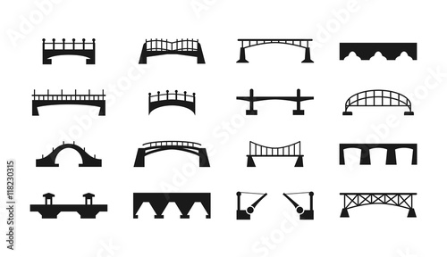 Fototapeta Naklejka Na Ścianę i Meble -  Vector black bridges icons isolated on white urban construction silhouettes