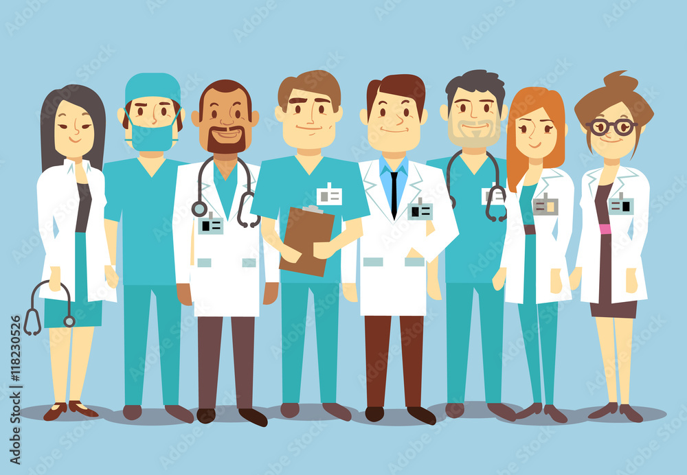 Hospital medical staff team doctors nurses surgeon vector flat illustration Hospital medical staff team doctors nurses surgeon vector flat illustration