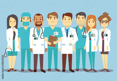 Hospital medical staff team doctors nurses surgeon vector flat illustration