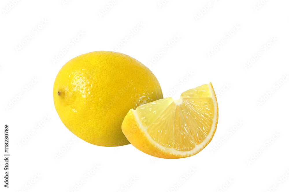 cut and whole lemon fruits isolated on white background with cli cut and whole lemon fruits isolated on white background with cli