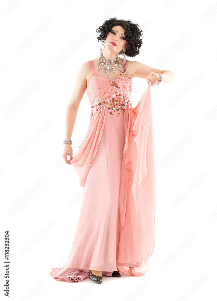 Portrait Drag Queen in Pink Evening Dress Performing Portrait Drag Queen in Pink Evening Dress Performing