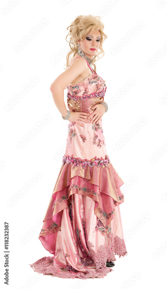 Portrait Drag Queen in Pink Evening Dress Performing