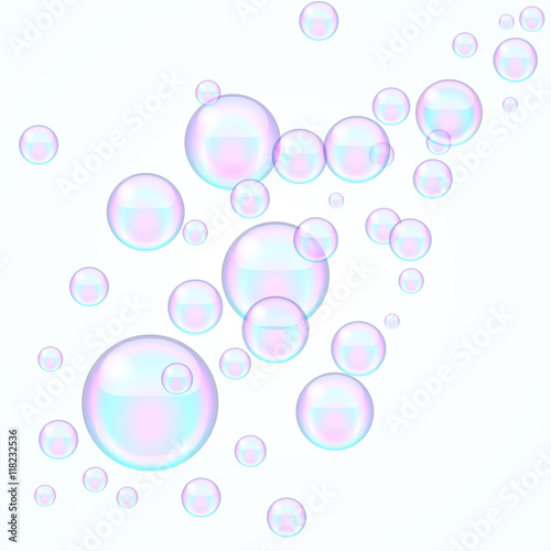 Background with transparent soap bubbles, vector illustration