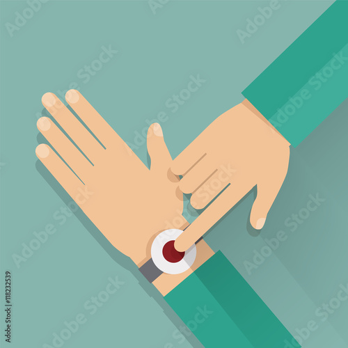 Alert button on the wrist. Vector illustration.