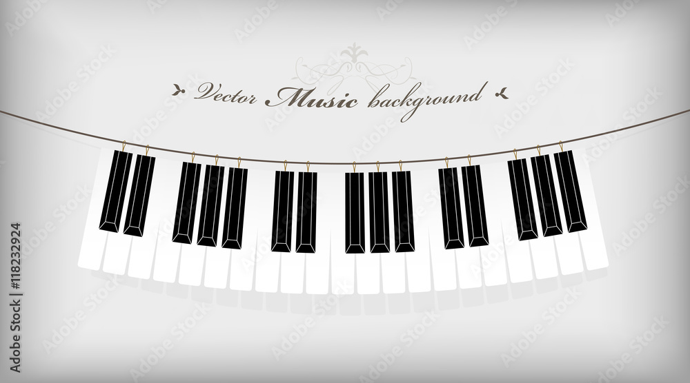 Fototapeta premium Hanging piano keyboard with place for your text.