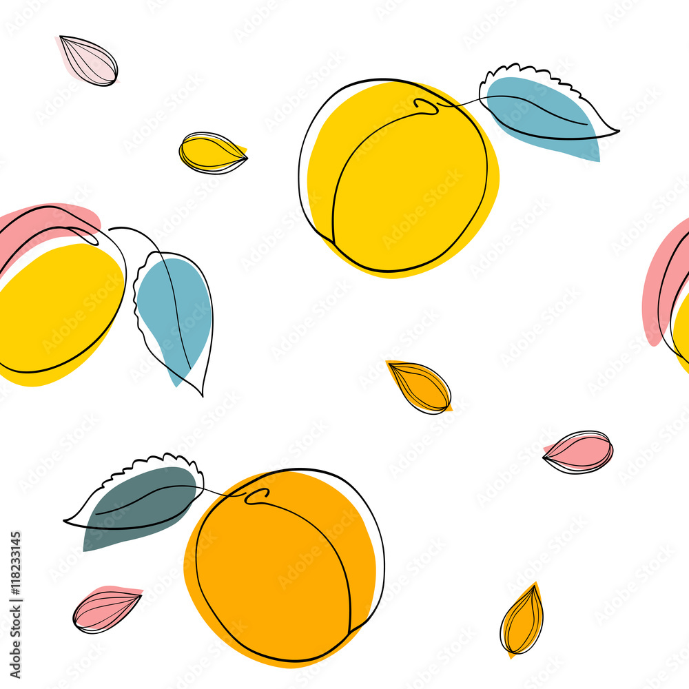 Fototapeta premium Seamless pattern Apricot fruits and seeds